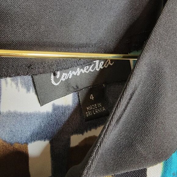 Connected Apparel Sleeveless Sheath Watercolor Black Brown Blue Size 4 - Picture 3 of 12